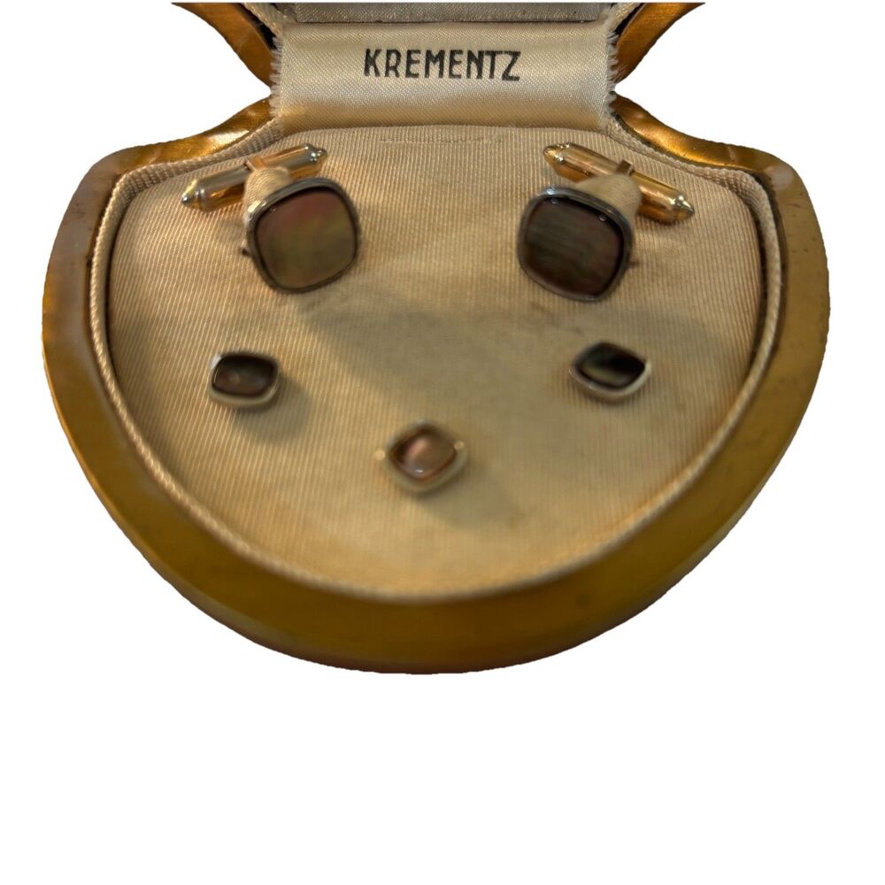 Vintage KREMENTZ Gold Filled Tuxedo Cufflink & Stud Set In Original Case